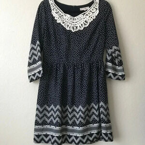 Altar'd State Navy & White Polka Dot Lace Dress